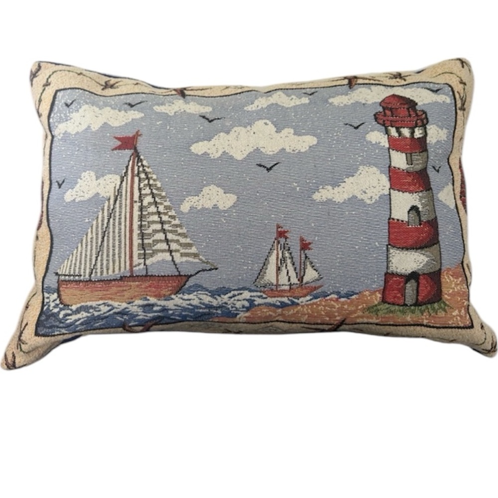Source Unknown Nautical Accent Pillow - Blue, Red, White